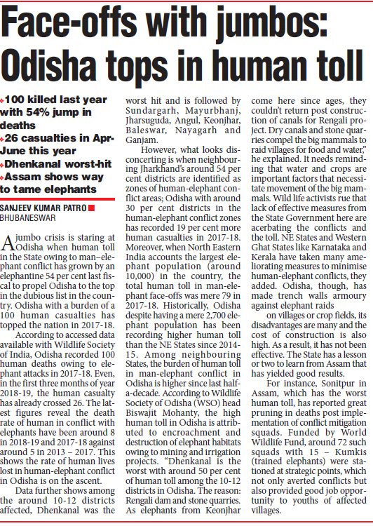 #jumbo 
#Odisha grappling with #jumbo crisis. In #India, #odisha with 100 death toll tops in human deaths due to #elephant attacks in 2017-18. #Assam shows way and #Odisha needs remedial steps to prune the face-offs so that human live in as #HaathiMeraSaathi in reality.