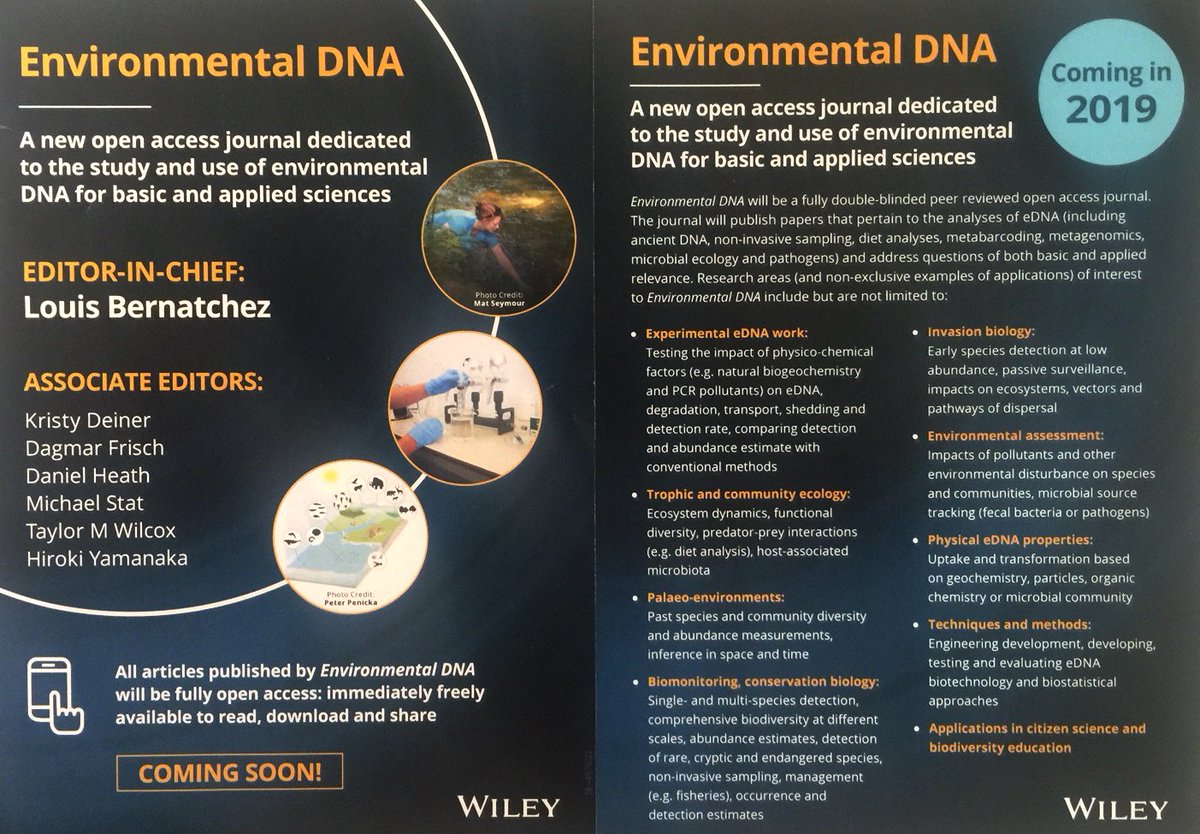 Excited to be EIC of  "Environmental DNA",  a new journal covering broad-sense #eDNA work #ancientDNA #noninvasivesampling #metabarcoding #metagenomics #microbes #pathogens We will soon start receiving submissions in October <a href="/eDNA_papers/">eDNApapers</a> @eDNAmonitoring @fishcongen Stay tuned!