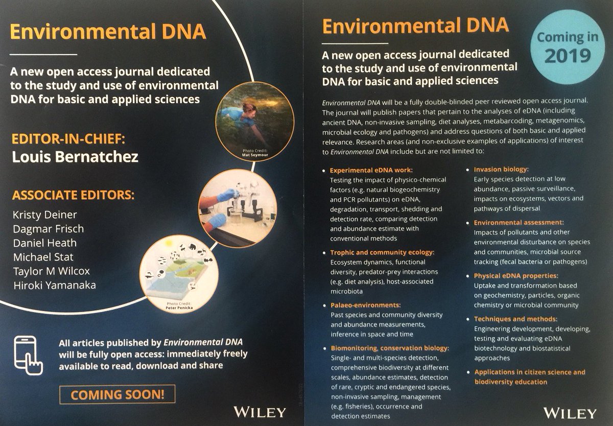 Excited to be EIC of 'Environmental DNA', a new journal covering broad-sense #eDNA work #ancientDNA #noninvasivesampling #metabarcoding #metagenomics #microbes #pathogens We will soon start receiving submissions in October @eDNA_papers @eDNAmonitoring @fishcongen Stay tuned!