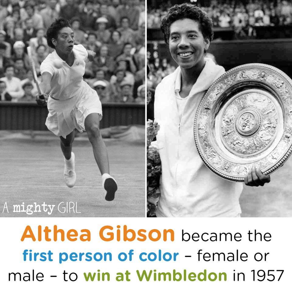 amightygirl's tweet photo. Today in Mighty Girl history, Althea Gibson, the first African-American athlete to cross the color line of international tennis, was born in 1927. Gibson was the first black athlete, male or female, to win at Wimbledon. https://t.co/Ja2sirDivI https://t.co/PtyU5aHc7e