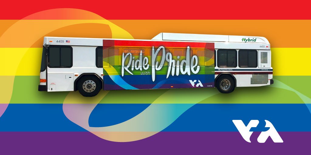 VTA's tweet photo. Rainbows, rainbows, rainbows in downtown SJ for #svpride2018 on Sunday, August 26! Ride with Pride on VTA to celebrate #UnityDiversityStrength. Purchase VTA fares with our mobile ticketing app EZfare! Details: https://t.co/ol4NKkGbKC
#helloVTA #rainbow #svpride2018 https://t.co/Nf5zCrlpus