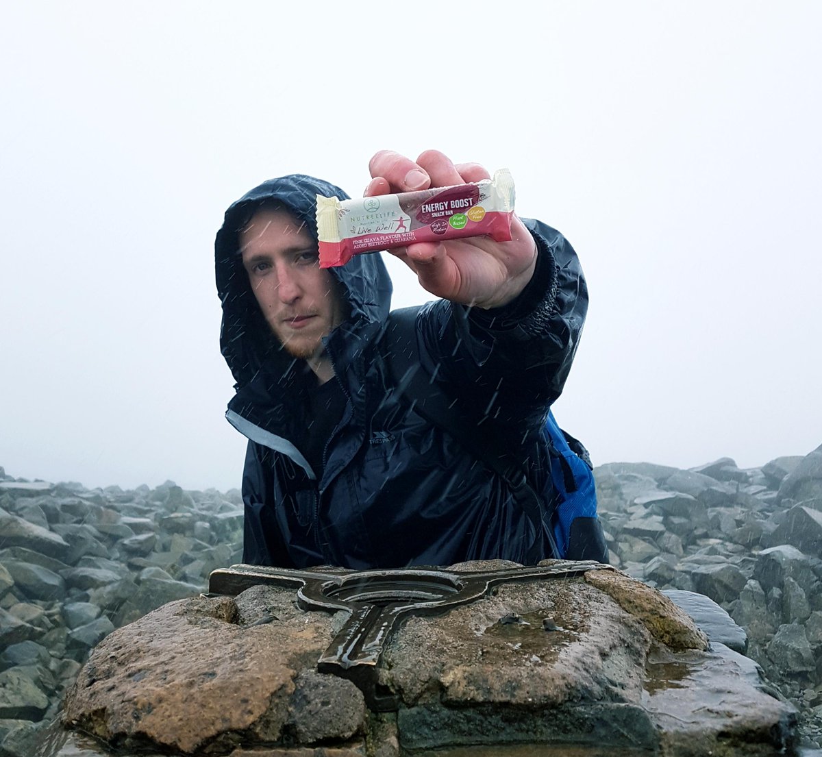 Our team member Brad battling the elements at Scafell Pike...good job he packed the Energy Boost bar! 🤣⛰️🌧️ #hike #explore #adventure