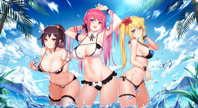 海でバカンス #オリジナル #美巨乳 #ビキニ #水着 #腋 #上乳 #海 #女の子  