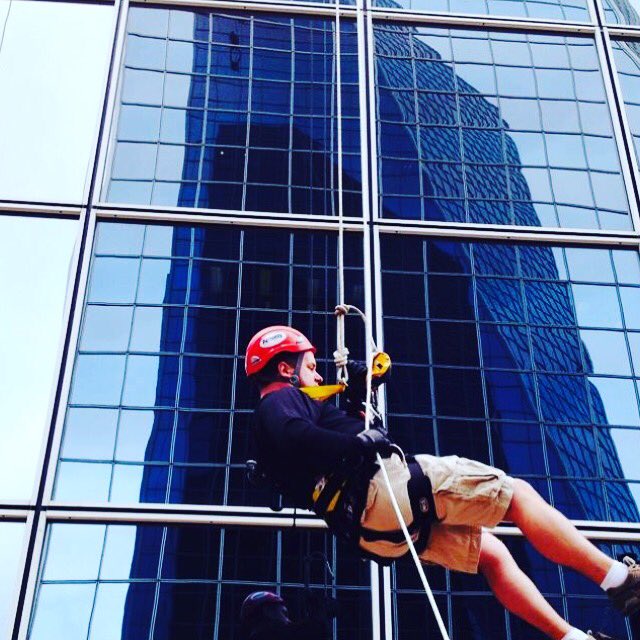 JamieSla's tweet photo. Drop Zone is happening today!  Come out to Hill Tower II downtown to support the descenders.  #YQR #yqrdt #saskabilities #beahero #dropzonesk https://t.co/nyy2RP90sG