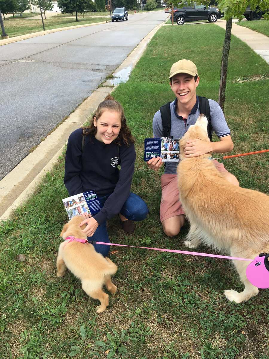 students_for_GD's tweet photo. Rain or shine our team is out talking with voters and dogs alike! #dogsdoorswin #insidethe7th #flipthe7th #bluewavesofgrain https://t.co/ziEA3apBie