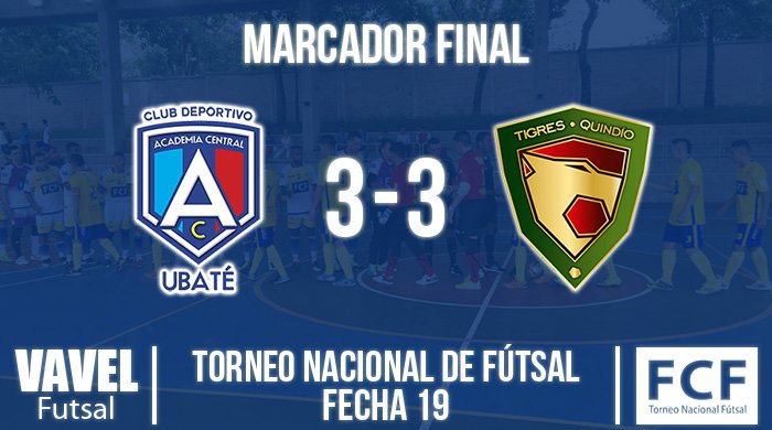 FutsalVAVELcol's tweet photo. ¡INICIÓ LA FECHA 19 DEL TORNEO NACIONAL DE FUTSAL!
#InterSoacha venció 4-1 a @CDUFutsal y lo dejó sin posibilidades de ascender a la #LigaArgosFutsal de 2019. @Club_A_C_Futsal y @TigresdeQuindio ya eliminados, igualaron 3-3.
#TorneoNacionalxVAVEL #FutsalxVAVEL #HazloVAVEL https://t.co/9EXzjydzNb