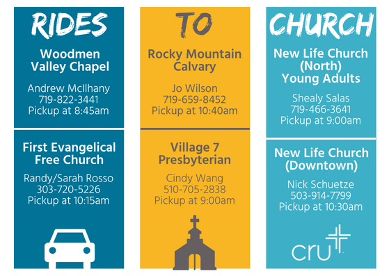 CruUCCS's tweet photo. Want a ride to church tomorrow? Text one of these folks and they will get you hooked up with a ride to attend a church that other Cru students go to! #Church #Community #Cru https://t.co/ZTu5KUWioY