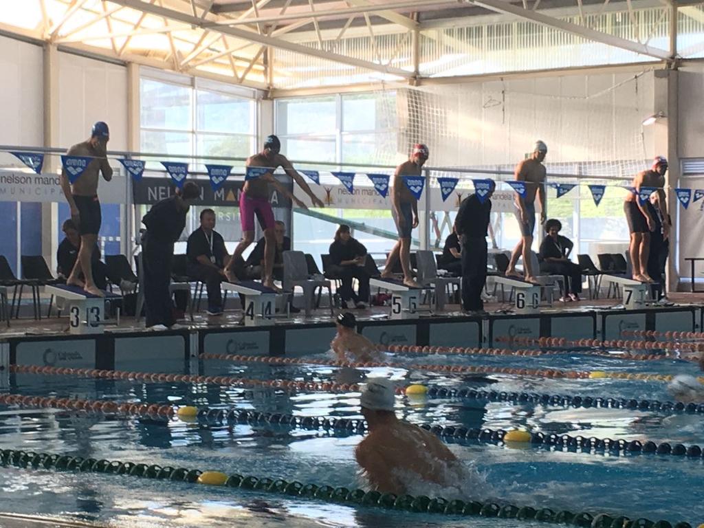 VCSportsLife's tweet photo. The IIE's VC swimming team were on fire today with some great results. A highlight was a 1-2-3 finish in the men's 100m freestyle,with captain, Martin Binedell, leading the way.This was capped by an awesome team effort in the 200m medley relay at the end of the day #USSA2018 https://t.co/qaxSybo4K0