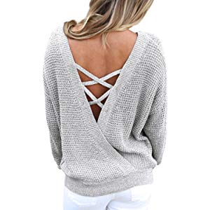 My Amazon #PickoftheDay!  Women's Casual Chiffon V Neck Cuffed Sleeve 😃Blouse  by Timeson (left) tinyurl.com/y7opqa87 - &amp; - Criss Cross Backless Casual Loose Knit Pullover Sweater by Asvivid (right) tinyurl.com/y7868nwn  #GoShoppinPretty #OnlineShopping  #fashionblogger