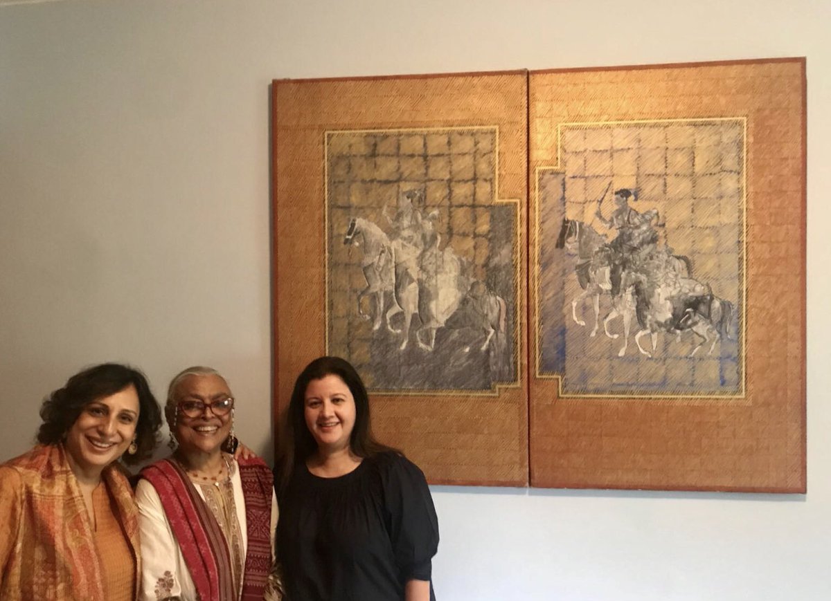AANIdeas's tweet photo. It was wonderful to have Sheherzade Alam revisit Zahoor Ul Akhlaque’s painting ‘Shahjahan and His Sons’ which was inspired by a miniature painting. #ZahoorUlAkhlaque #AANCollection #modernart #modernism https://t.co/BLsui1f831