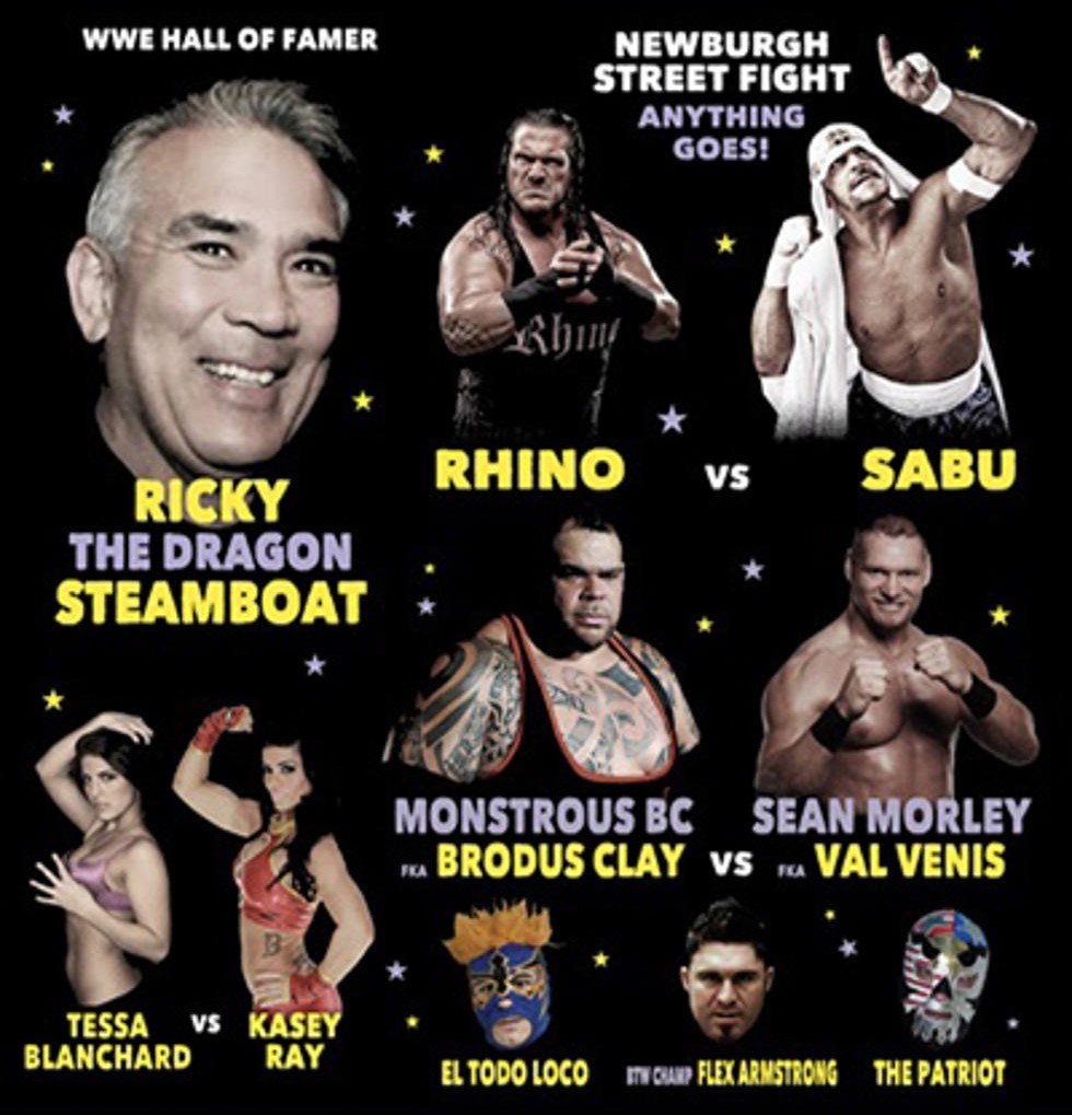 BTWwrestling's tweet photo. Ondemand now at #BigTimeWrestling #Instaslam: https://t.co/Mpll734Ink
Newburgh, NY. February 7, 2015.
Featuring Rhino(@Rhyno313) vs Sabu(@TerryBrunk) in a Newburgh Street Fight, Sean Morley(Fka Val Venis), Monstrous BC(Fka Brodus Clay, Tessa Blanchard(@Tess_Blanchard) and more! https://t.co/DNDGlyKKil