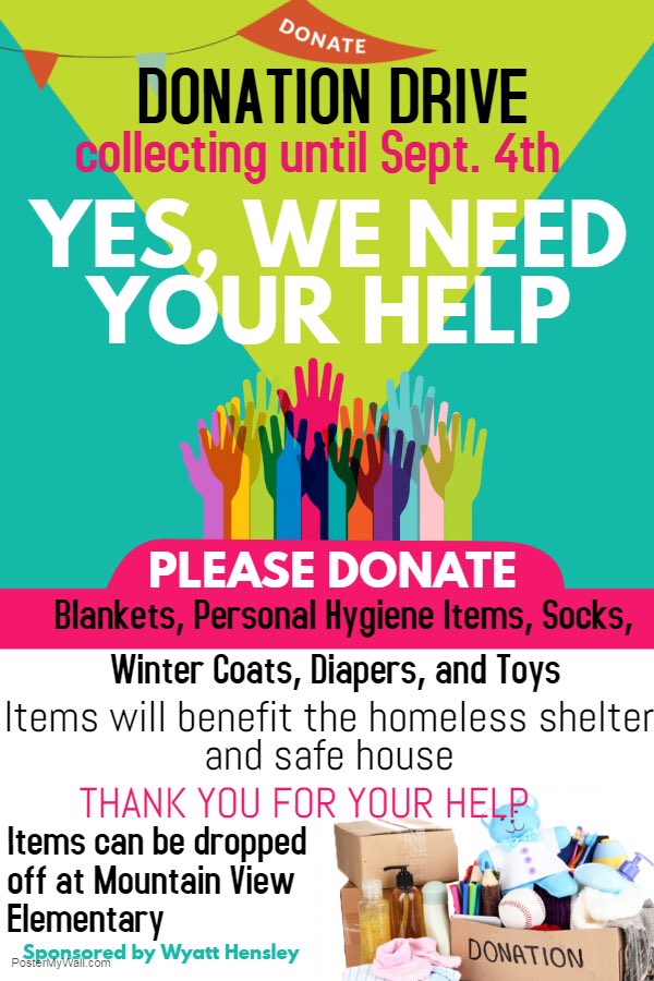 MVE_Bears's tweet photo. Don’t forget our Donation Drive from the Homeless Shelter & Safe House. All donations can be dropped off st MVE. Wyatt Hensley will be delivering all items next month. #BearPride #ComminityService #GiveBack #BearsCare 🧡🐻🐾 https://t.co/2Kt5mm4EiY