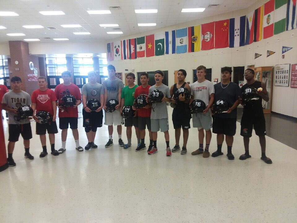 TeriLantz's tweet photo. Freshman helmet striping#EmporiaProud https://t.co/U6EonXqXPi