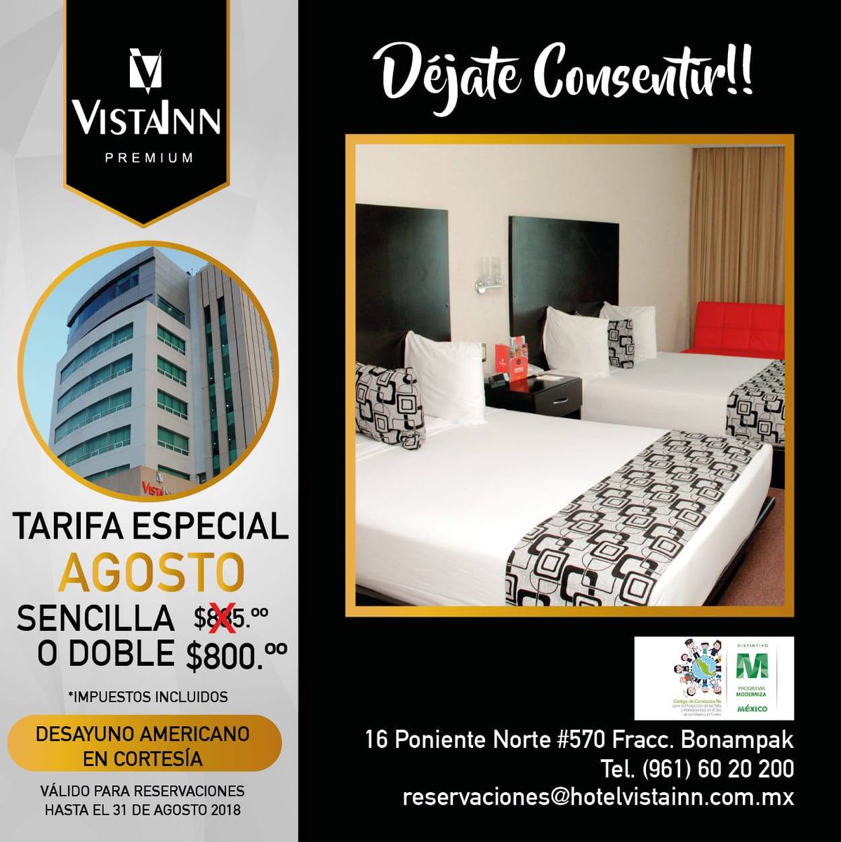 #DéjateConsentir por Hotel Vista Inn Premium #TuxtlaGutiérrez y ¡aprovecha la promoción que tenemos para ti! Llama al ☎(961) 6020200 #TuxtlaGtz