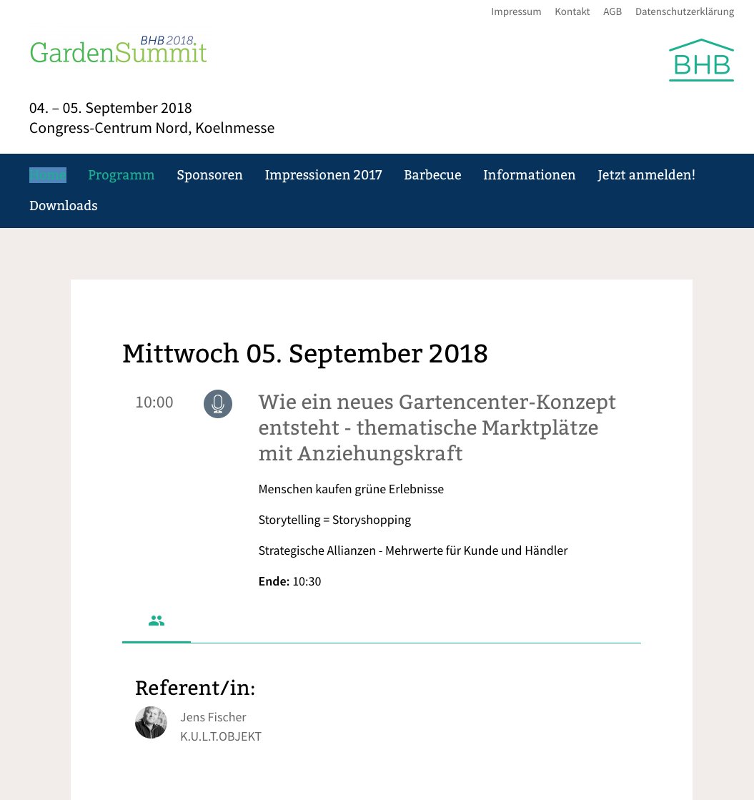 kultobjekt01's tweet photo. Erleben Sie am 5.September #KULTOBJEKT CEO Jens Fischer als #Referent zum 5. #BHB #GardenSummit 2018 in #Köln https://t.co/s72k9OxBpc Thema: Wie ein neues Gartencenter-Konzept entsteht | thematische Marktplätze mit Anziehungskraft #Storytelling #Retail #Vortrag #Fachvortrag #B2B https://t.co/l0nkAQHrbN