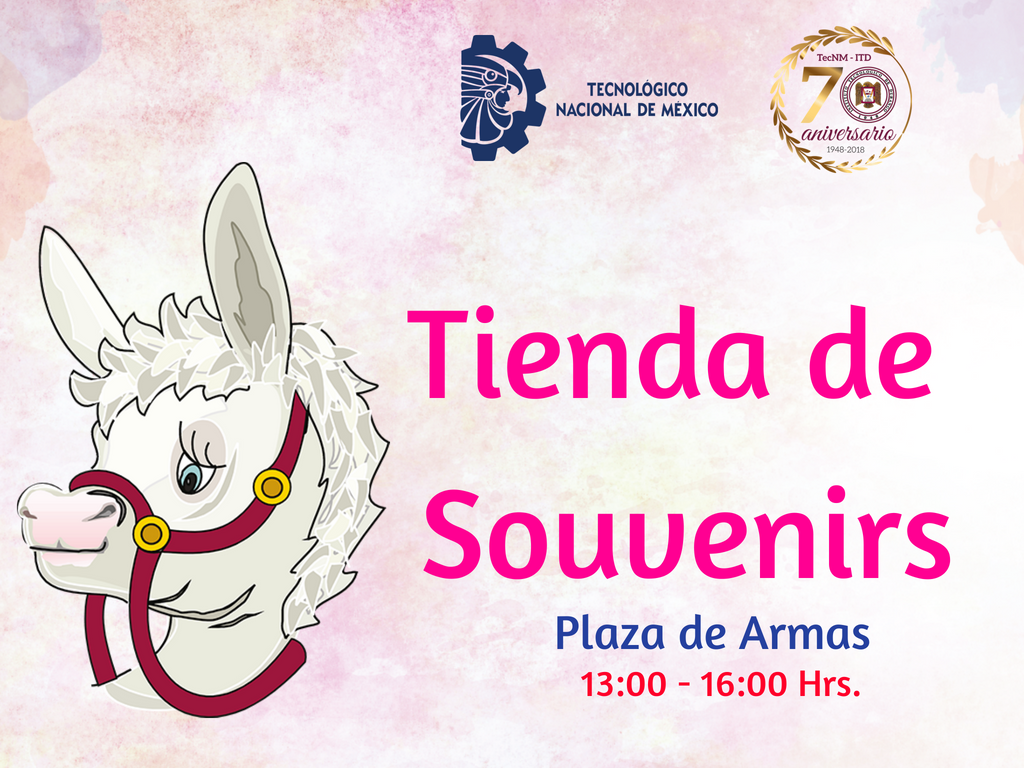 ITD_oficial's tweet photo. El día de hoy estará instalada nuestra Tienda de Souvenirs en la Plaza de Armas en un horario de 13:00 a 16:00 Hrs. #fneac2018 #orgulloguinda #orgullotecnm #itdurango #70aniversario https://t.co/WaBEfIzTv2