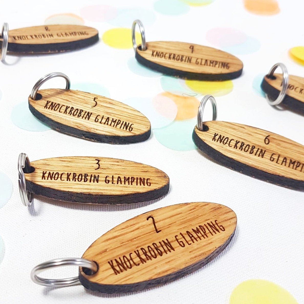 Another gorgeous set of solid oak wood keyrings for our Glamping Client's Huts! #glamping #camping #keyring #wood #handmade
