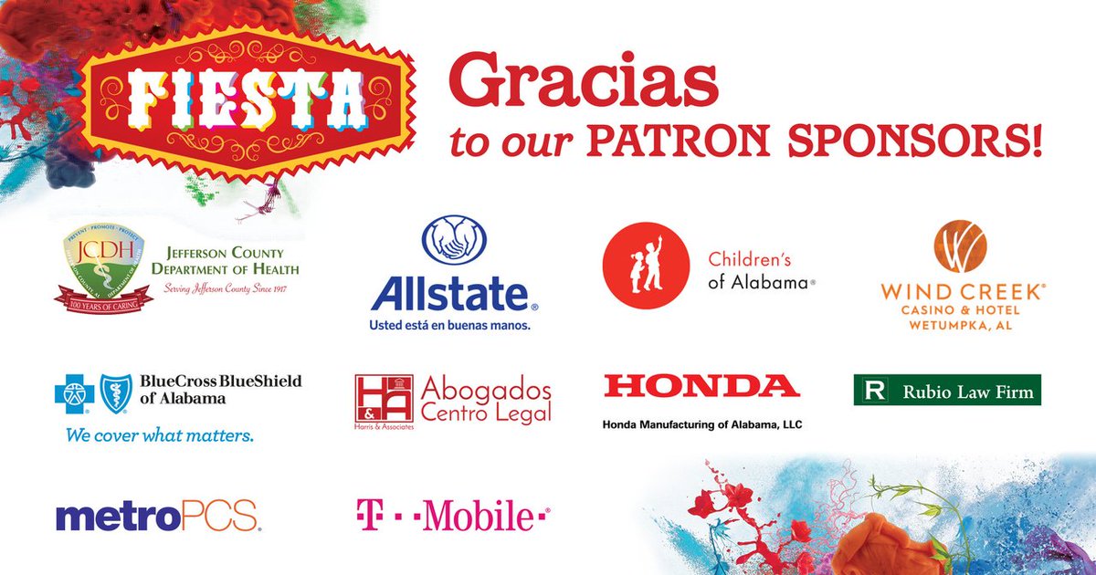 FiestaBham's tweet photo. #FiestaBham wouldn't be possible without the support of our amazing sponsors. Thank you to all of our Patron Sponsors! Find out how you can become a Fiesta sponsor here: https://t.co/Uo8wT9QwBo #CelebratingInFullColor https://t.co/20tvKmLn8l
