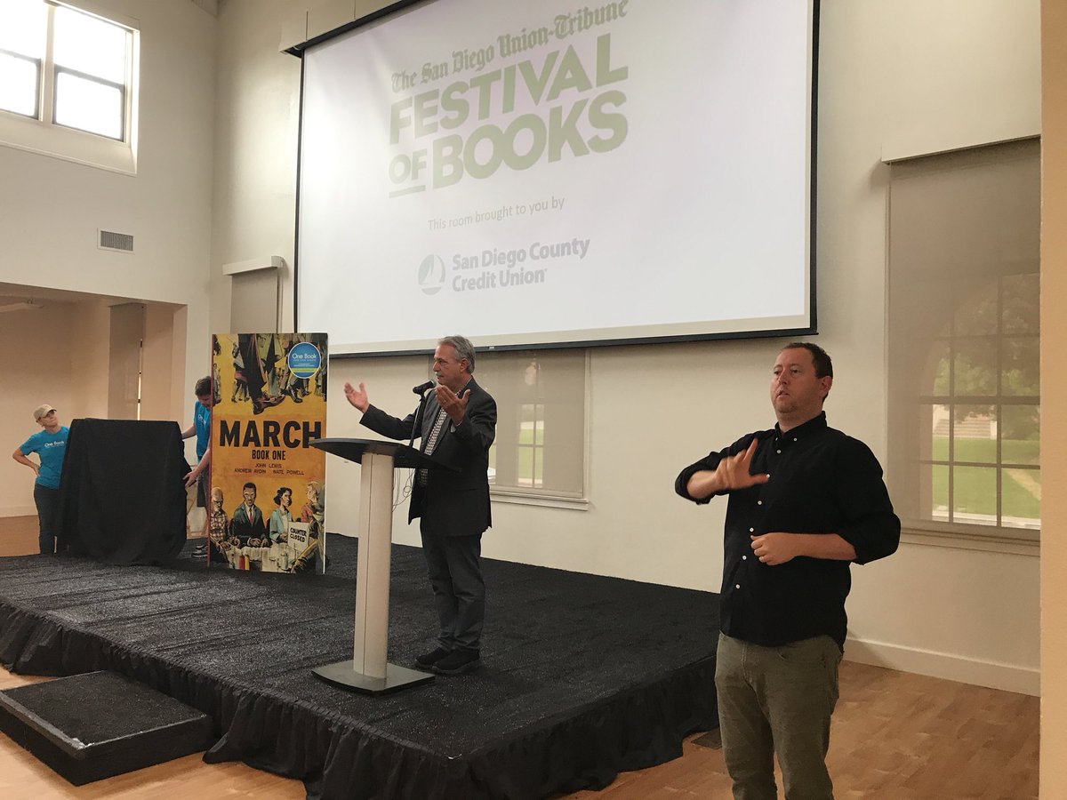 bymatthewthall's tweet image. BREAKING: And the 2018 #onebookonesandiego book, after 595 nominations, is ... “March: Book One” by @repjohnlewis and others. Love that it’s a graphic novel. #grababook #sdfob