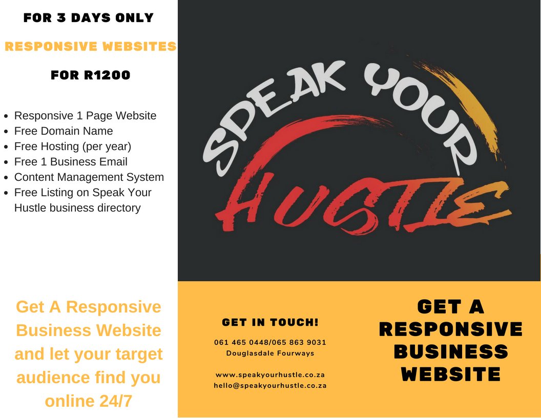 Mzansi_Shakers's tweet photo. This is for the 67% of you who said "YES I WANT ONE"

THIS OFFER IS VALID ONLY UNTIL TUESDAY - 28 AUG 2018

Get a website and hosting package for only R1200 . . . once off. 3 DAYS ONLY

#SpeakYourHustle #WebsiteSpecial #SmallBusinessWebsite #DJSBU cc @djsbu https://t.co/Xsyns81QxM