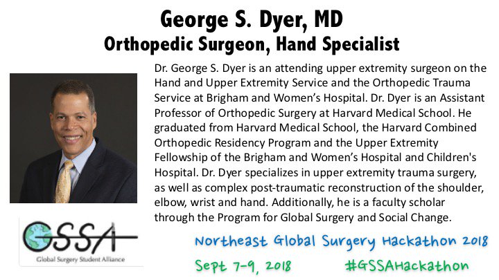 gsurgstudents's tweet photo. #HackathonHighlight: We introduce to you Dr. George Dyer, an orthopedic surgeon, who will be one of our speakers the Northeast Global Surgery Hackathon! Join us Sept 7-9 for an amazing experience and to learn first hand from experts in global surgery! #GSSAHackathon https://t.co/9a7Qs38RTs