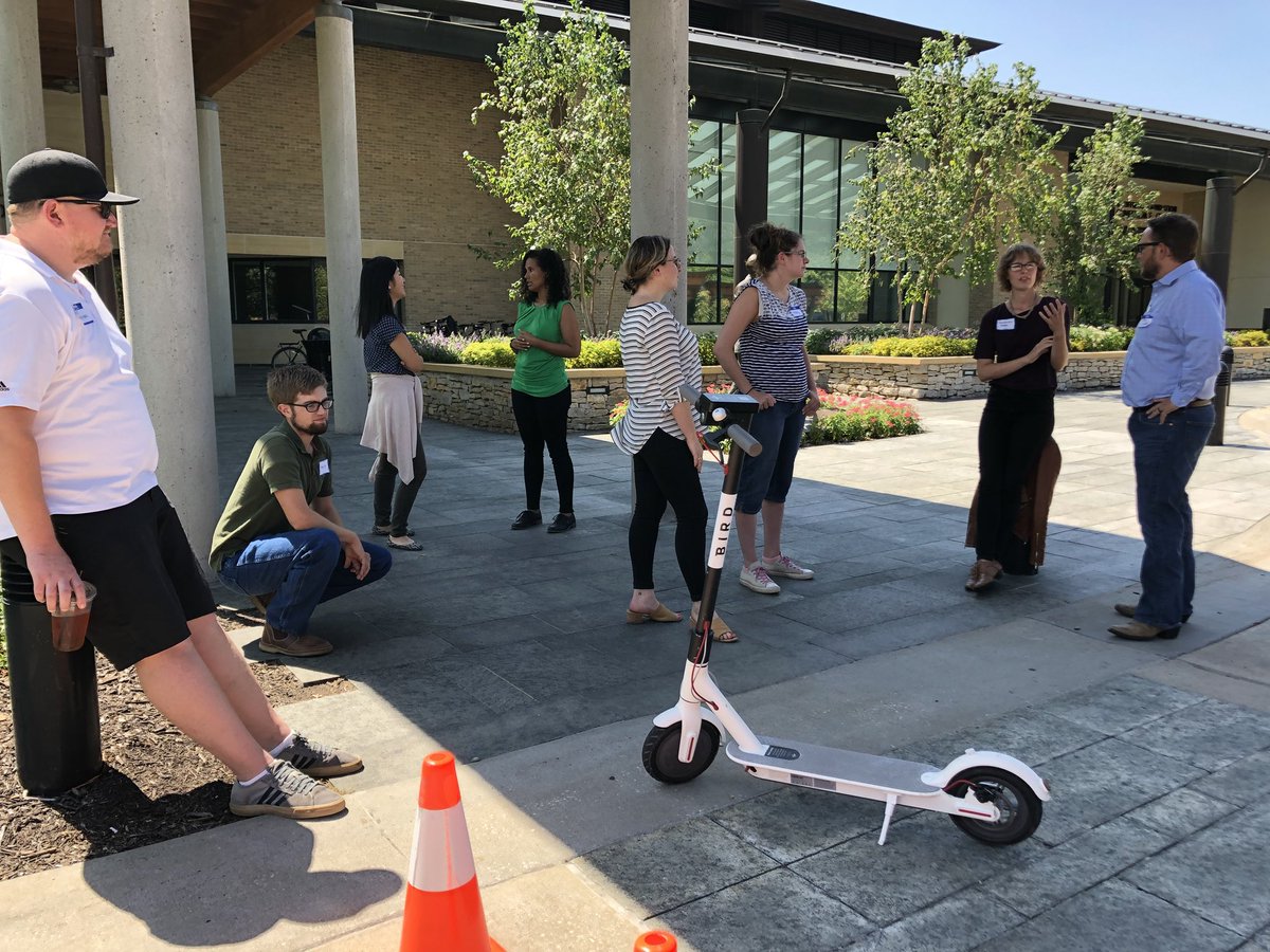 TranspoCampMW's tweet photo. Post-lunch scooter demonstration with @BirdRide, one of today’s #transpocamp sponsors. https://t.co/LuFvGqQjlJ