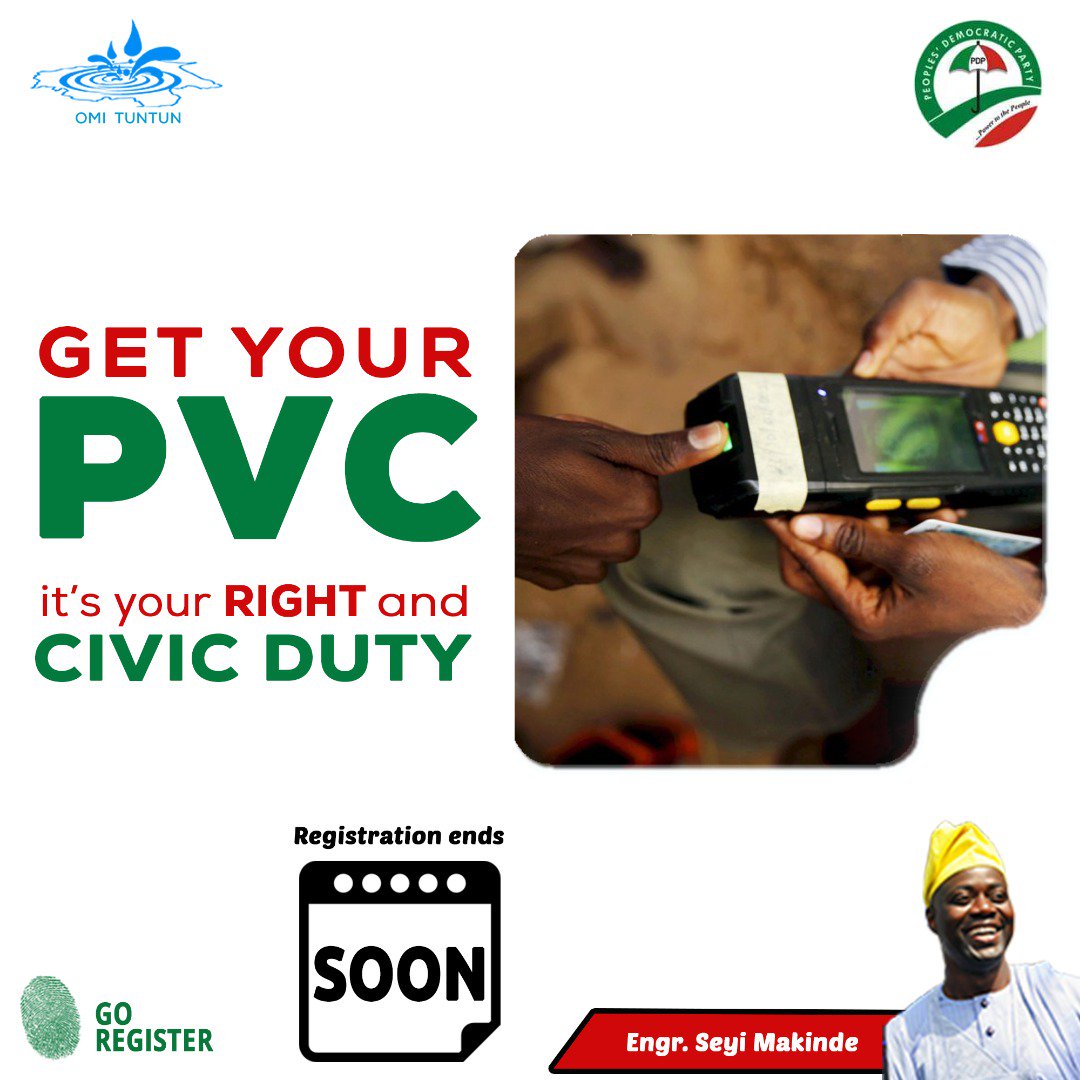 seyimakinde's tweet photo. I strongly appeal to the people of Oyo State to go en-mass and obtain their PVCs.This the only realistic way to change our fortunes through better governance. #SeyiMakinde2019 #Omituntun2019 #OyoState #PVCisaGoal https://t.co/4iGU4PtlUa