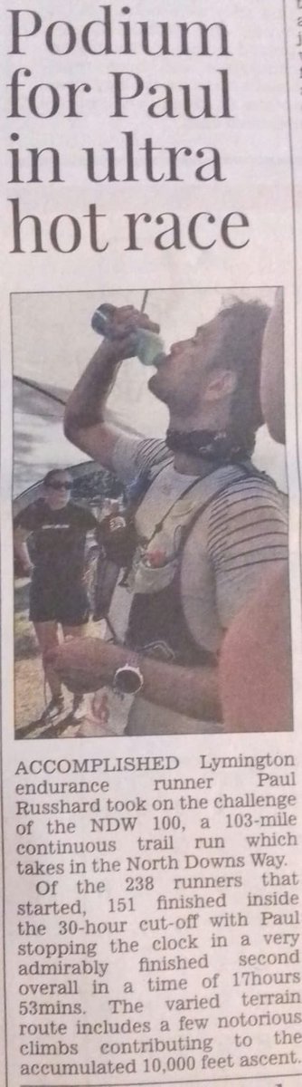 LymTriClub's tweet photo. Congratulations to Paul Russhard @LymTriClub, for not only your sporting success but making the Sports Page @LymTimesSport! #inspiring #ultrarunner #NorthDownsWay #NDW100 https://t.co/KVsQrbAwZh
