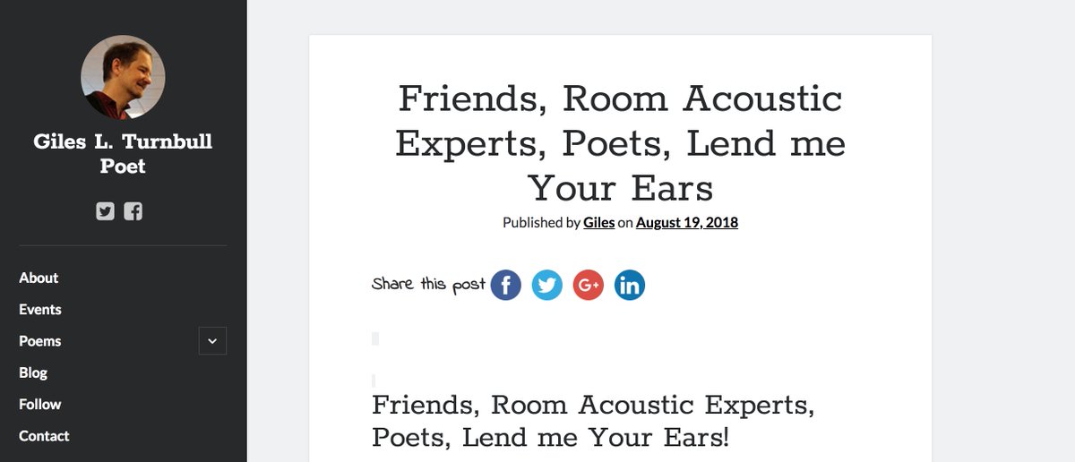 Bix_cool's tweet image. Friends, Room Acoustic Experts, #Poets, Lend me Your Ears! 

gilesturnbullpoet.com/2018/08/19/fri…

#PoetryPerformance #Poetry #Acoustics #ScreenReader #NVDA #audiobook