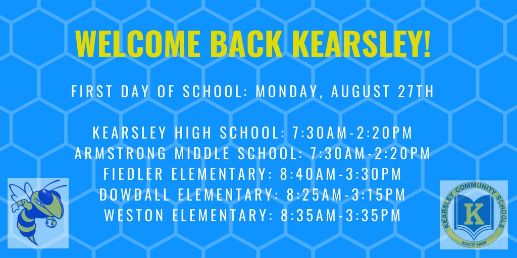 KearsleyCommSch's tweet photo. Welcome back Kearsley!  Looking forward to a great 2018-2019 school year. https://t.co/61kHZSinbO