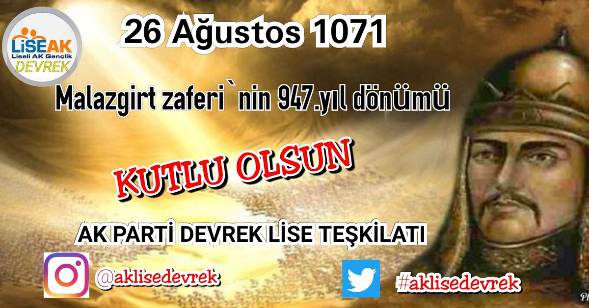 aklisedevrek's tweet photo. Anadolu’yu yurt edinmemiz için kapıları açan büyük komutan Sultan Alparslan’ı ve aziz şehitlerimizi rahmetle anıyor, dirilişin destanı Malazgirt Zaferi’nin 947. yılı kutluyoruz. Atalarımızın emaneti olan bu mukkades toprakları, daima koruyacağız ve yücelteceğiz. #Malazgirt1071 https://t.co/T4iL6OzBue