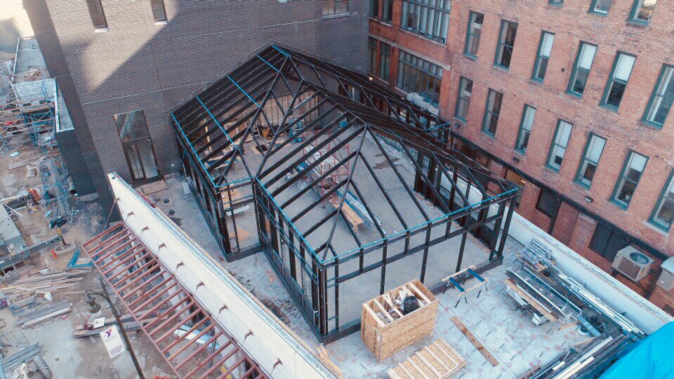 SkyViewSolution's tweet image. #Conservatory framing nearly complete, next phase is glass! #skyviewsolution #shinolahotel #detroit