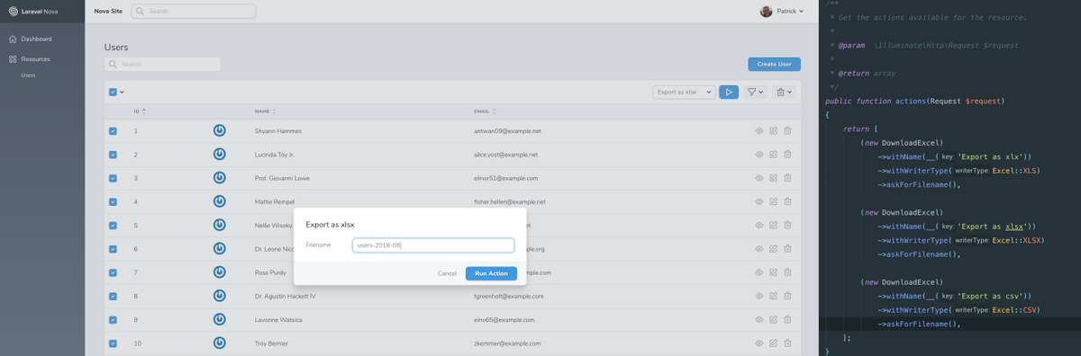 patrickbrouwers's tweet image. Laravel-Excel for @laravel-Nova is coming a long nicely! It will have all the power of Laravel-Excel under the hood, but translates all the Nova goodness to Excel out-of-the-box! #laravel #laravelnova
