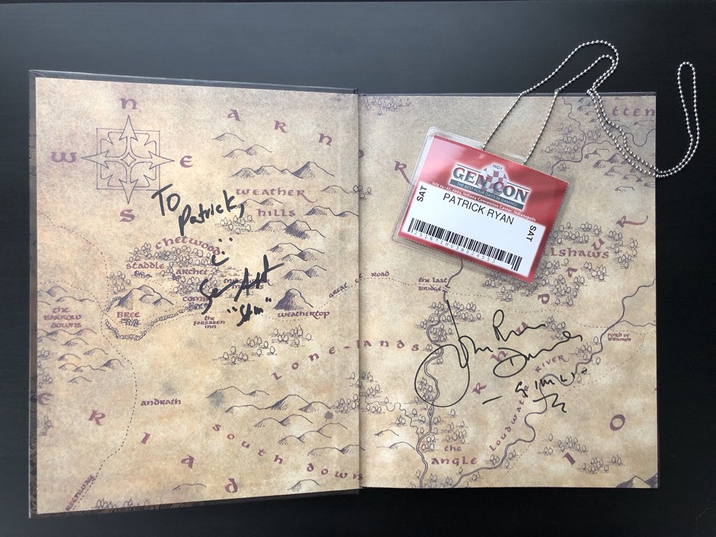 TheToshiStation's tweet photo. @Gen_Con My very first GenCon was 2003 when it moved to Indy. Here’s my badge and Decipher’s Lord of the Rings RPG: Fellowship of the Ring sourcebook I bought there and had signed by media guests Sean Astin and John Rhys-Davies. I have great memories of that GenCon and the many since. https://t.co/p2UYbRAH8F