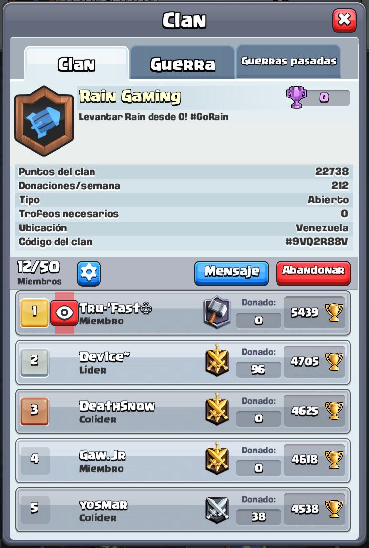 Otra vez abierto el clan de <a href="/RainGamingVE/">Rain Gaming⚡</a>! De la mano del pana <a href="/Dev1ce17/">Dev1ce~</a>, únanse, ¡pronto podrán haber premios!

¡Los esperamos!