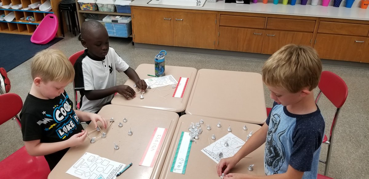 jlrassler's tweet photo. Having fun completing a STEM challenge based on the book "The Kissing Hand"! They had to create 2D and 3D shapes using Hershey's Kisses and toothpicks.  These students showed GRIT!! @Halversontweets @brookebrowntpt #ALASconnectED #stem https://t.co/zcvEtIwVPl