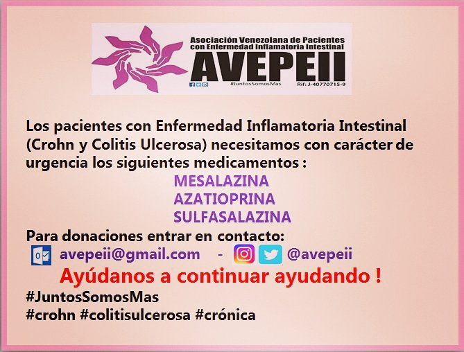 OstomizadosCLM's tweet photo. Si alguien puede ayudar a los compañeros de @avepeii, por favor, hacer lo.
Les faltan

MESALAZINA, AZATIOPRON
SULFASALAZINA 

de manera urgente. Si alguien puede ayudarlos combinaciones, para que sigan vivos, que lo hagan. No los dejemos solos. https://t.co/IJeRHdAbc9