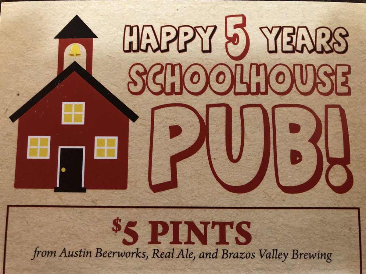 RealAleAustin's tweet image. Happy 5th Anniversary to our friends @schoolhousepub! Come celebrate from 3-8pm with $5 Real Ale pints, food and drink specials, and brewery swag for days! Dunk tank on hand if the beers aren’t enough to coolmyou down!