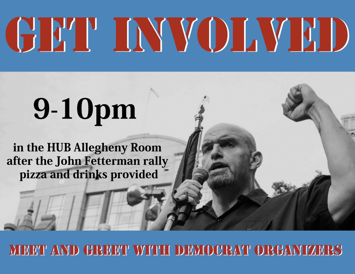 ICyoungdems's tweet photo. #IUP students, celebrate #constitutionday with pizza and an awesome candidate, @JohnFetterman! Stop by @IUPStudentCoop HUB Allegheny Room Sept. 17 for a slice and learn how you can get involved. #studentswhovote #MakeItHapPENN https://t.co/aKdoJAl8Ma