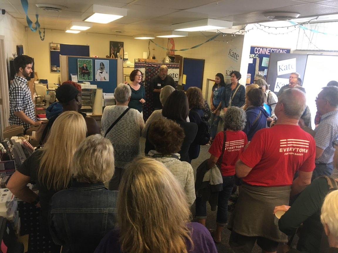 KateBrownForOR's tweet photo. Ryan: Thanks @ValHoyle for talking to volunteers at today’s #KickoffForKate about why it’s so critical to re-elect our governor. #TeamKate #TwitterTakeover #orpol https://t.co/B5v8a0WM5N