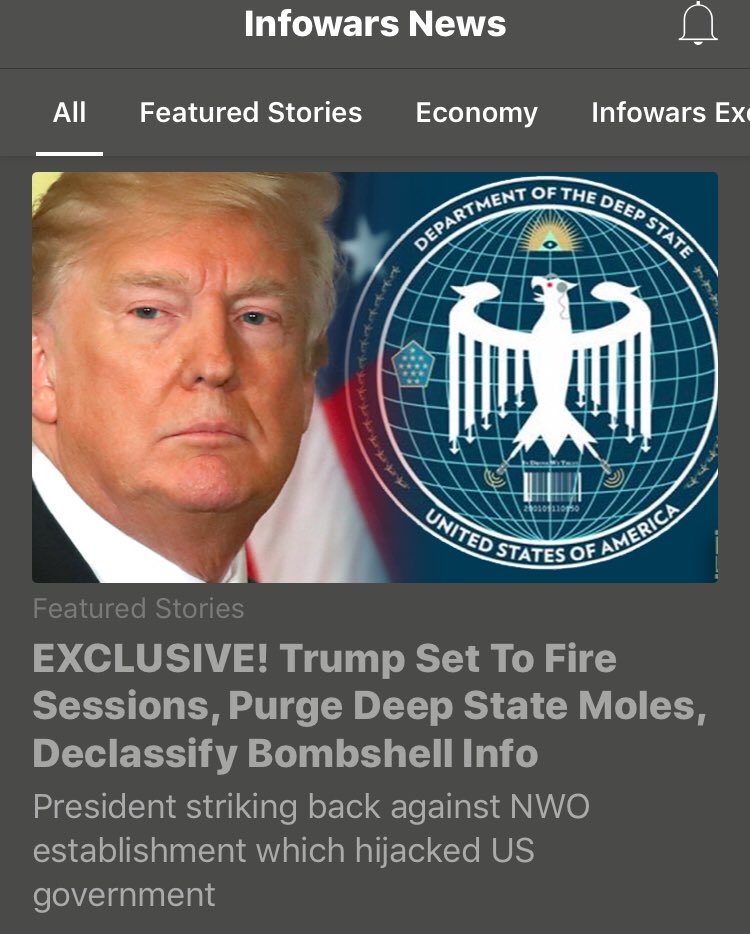 WordWeaponsFree's tweet image. WATCH. infowars.com/exclusive-trum…! Trump Set To Fire Sessions, Purge Deep State Moles, Declassify Bombshell Info #INFOrce
#INFOrevolution 
#INFOperator X