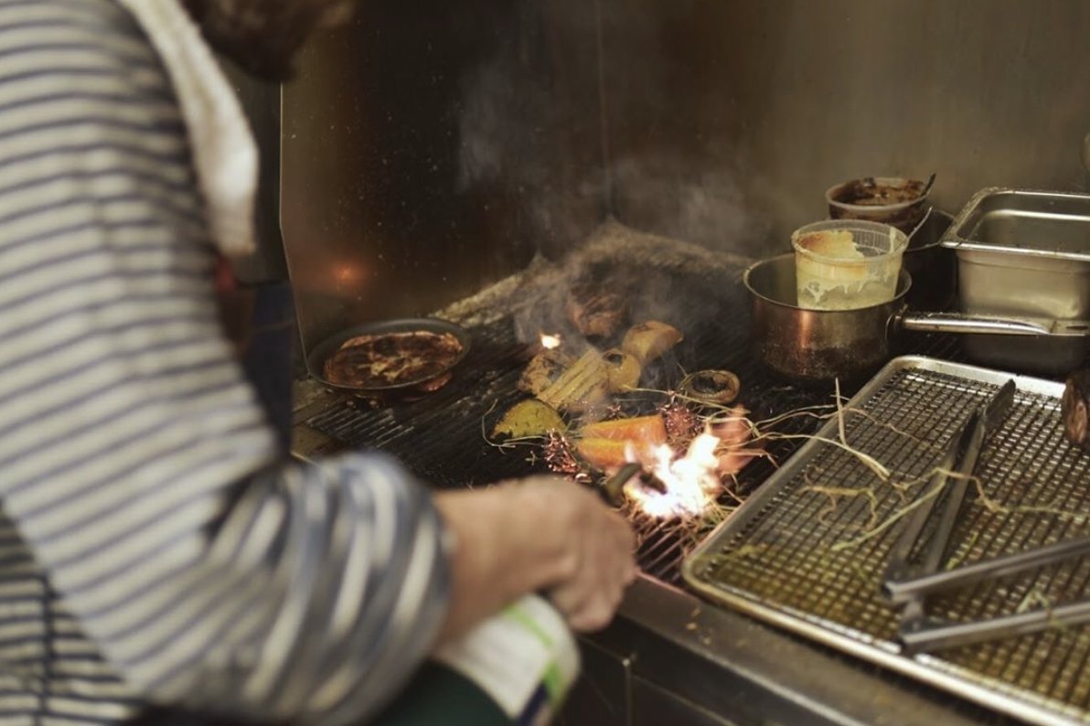 Burn it and turn it. Fire is flavor.