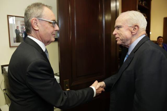 EUAmbUS's tweet photo. Saddened to hear of the passing of Senator John McCain. He was a true American hero and a great friend of Europe. We will not forget his friendship and enduring commitment to transatlantic relations. https://t.co/z1W0WAaFVy