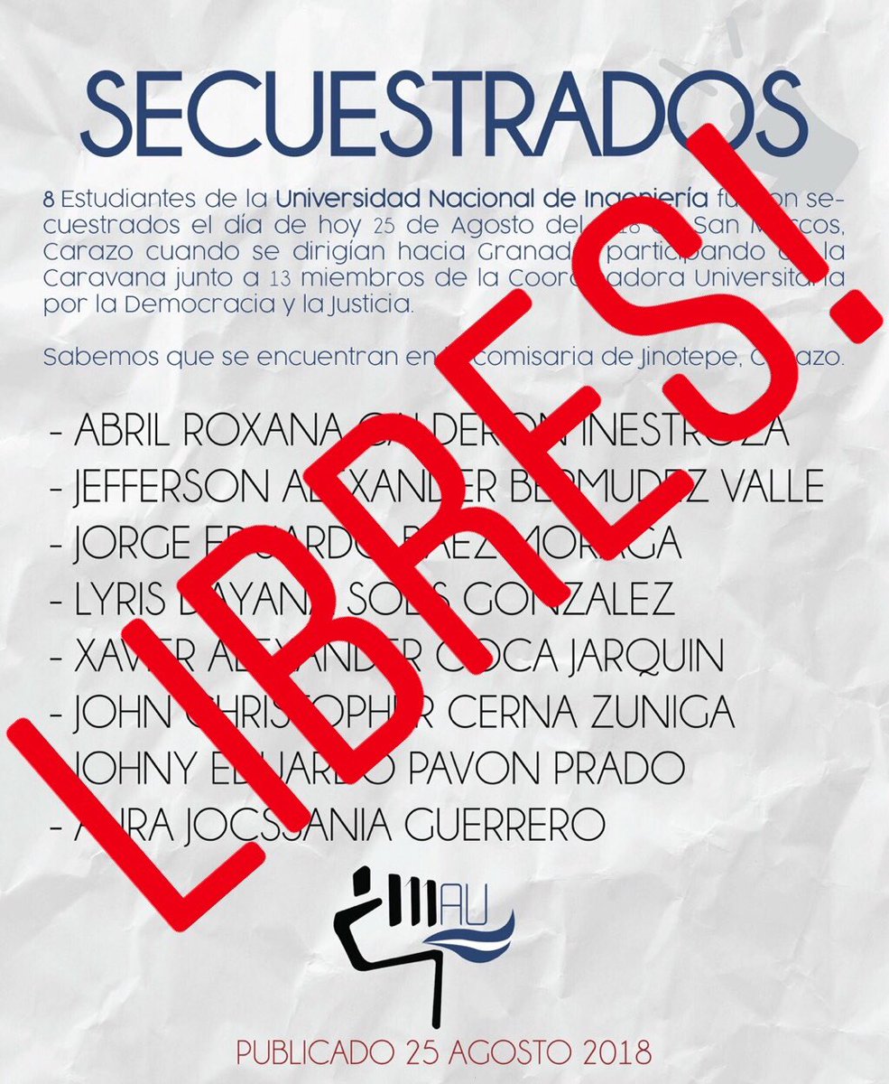 yekastreetmga's tweet photo. LIBRES!!!
TODOS LOS 21 LIBRES!!!
#SOSUNI
#SOSNicaragua
#NadaEstaNormal https://t.co/qf0GYhTgSx