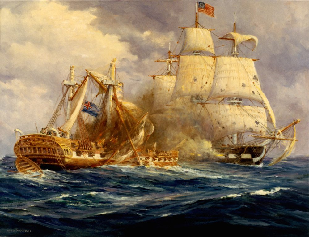 38. Let's look to the ship-to-ship battle between USS Constitution (44) and HMS Guerriere (38). Much has been made of this battle - and indeed this is where Constitution became Old Ironsides.