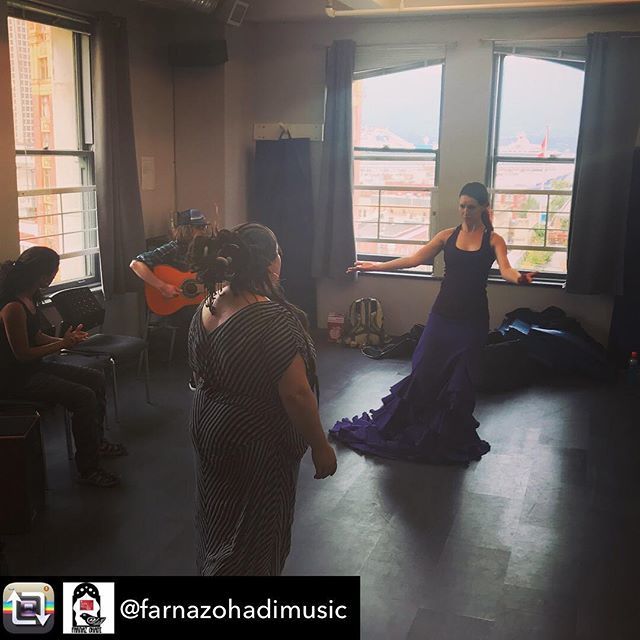 Repost from @farnazohadimusic using @RepostRegramApp - Rehearsals for tomorrow’s @tabestoonfest with gracefully beautiful @sydneycochrane on a lovely purple bata de cola skirt. With @marekitoguitar on guitar, @mr.andrewklukas on purcussion and Liat as se… ift.tt/2BMw9aj