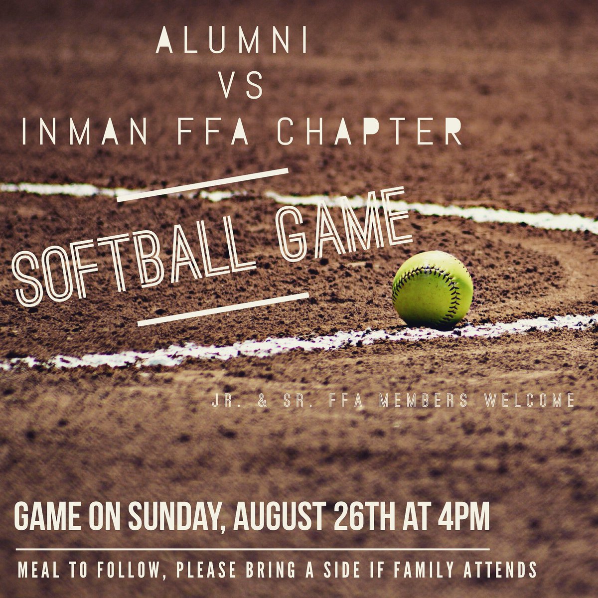 InmanFFA's tweet photo. Come join us for some fun &amp; food at our Alumni vs. FFA chapter softball game! https://t.co/qICqmuCzPM