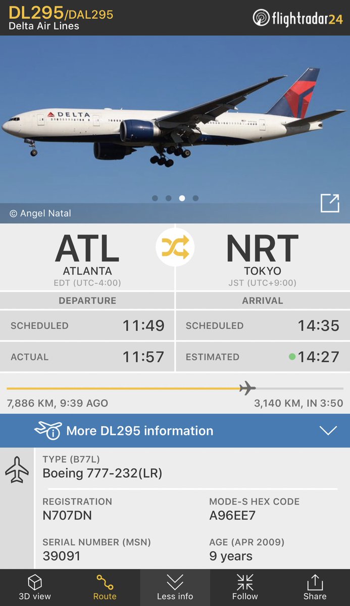 TomPodolec's tweet photo. DIVERSION
Delta #DL295
Atlanta to Tokyo
Diverting to Anchorage
https://t.co/on1Kqr74R5 https://t.co/dFWptpmQNw