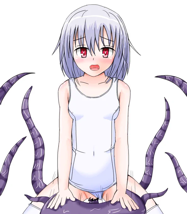 絵135号「白スクさん」▼白スクさんは魅了され、無我夢中で腰を振っている▼触手は粘液を噴射した▼白スクさんはぬるぬるした触手で弱点を擦り上げ、絶頂を迎えた▼しかし白スクさんは腰を振り続けている......▼白スクさんは体中、外も中も粘液まみれになり、絶頂の余韻に浸っている 