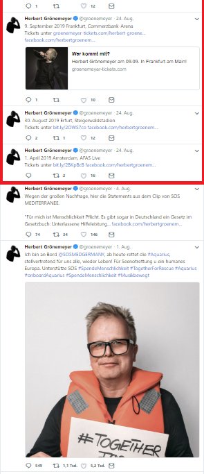 Herbert #Grönemeyer ist einfach ein Medienprofi.
Am 01.08. setzt er sein Konterfei mit dem Hashtag #TogetherForRescue ab. 
Dann lässt er sich gemütlich in der dt. Presse dafür feiern.
Um dann am 24.08. seine 2019er Tourneedaten hinterherzuschieben.
Genial!
twitter.com/groenemeyer